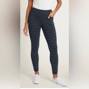 Betabrand Power Down Skinny Yoga Dress Pant Navy Damask Small Short Petite 23”